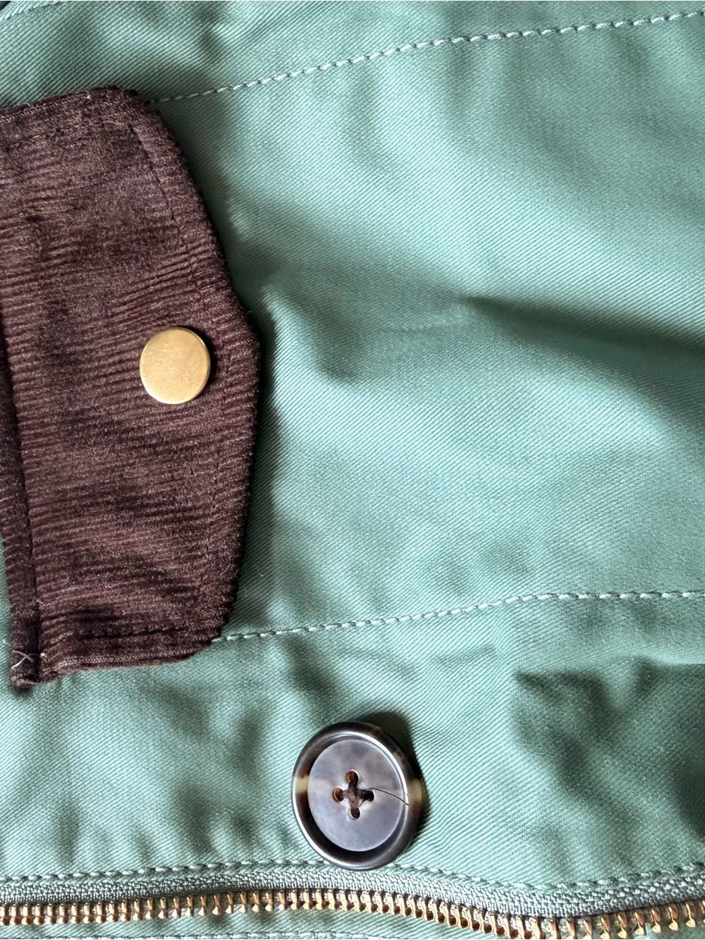 J. Crew Olive Green Utility Jacket with Brown Corduroy Collar - Picture 9 of 10